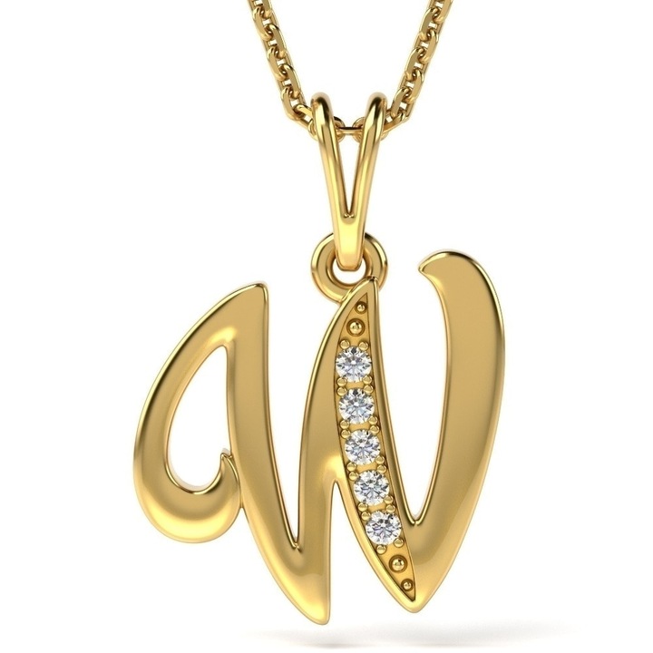 Верижка с висулка от жълто злато модел Буква W