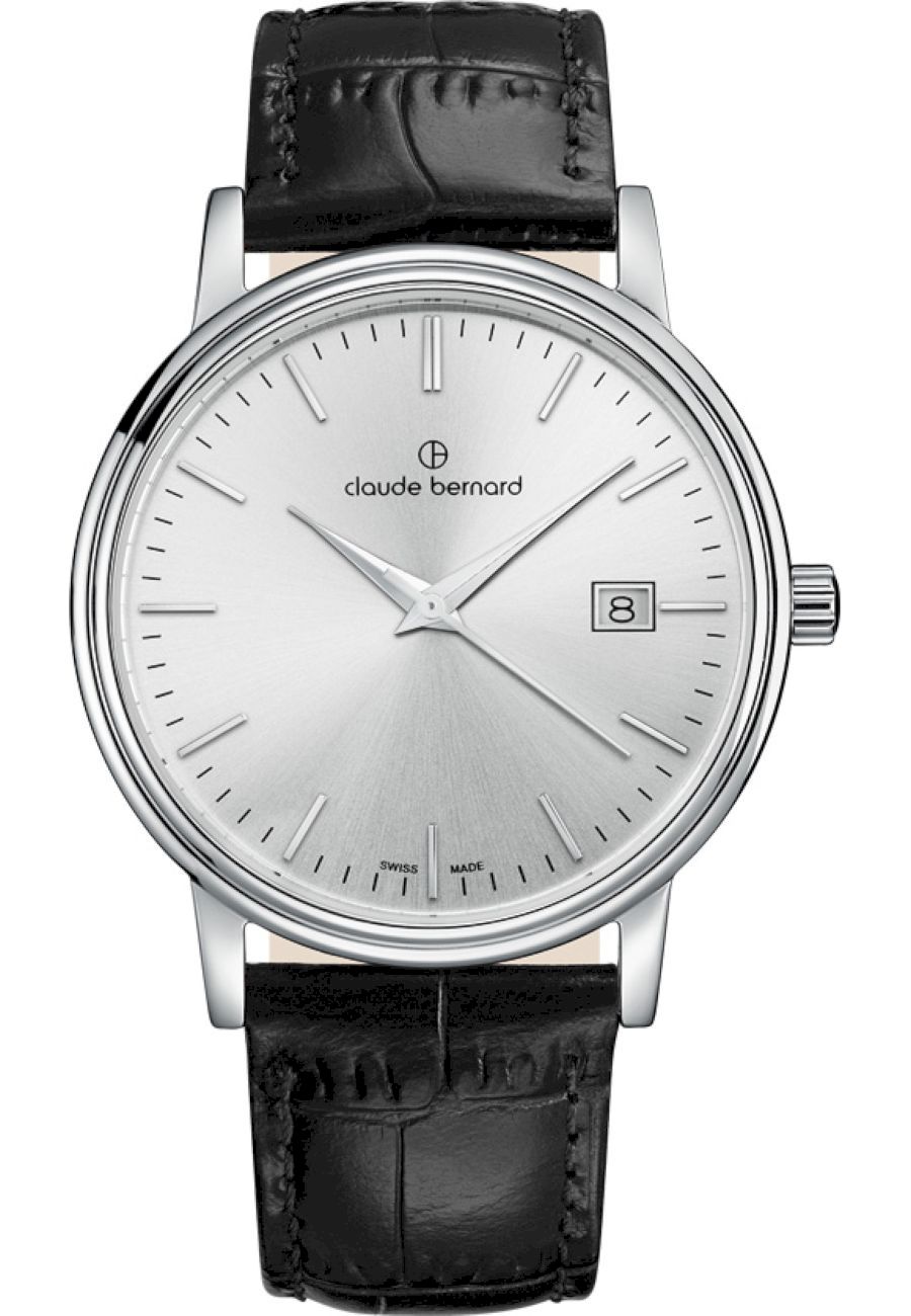 Ceas analogic, Claude Bernard, 530073AIN, 3 ATM, 39 mm, Negru/Argintiu