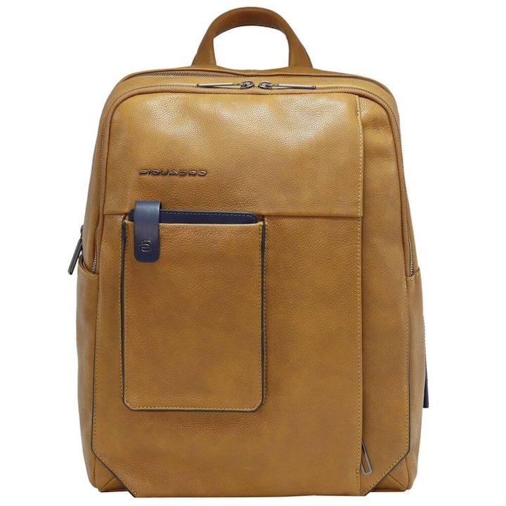 Rucsac Piquadro, din piele naturala, port celular detasabil, port laptop 14'', CA5522W108/G, galben