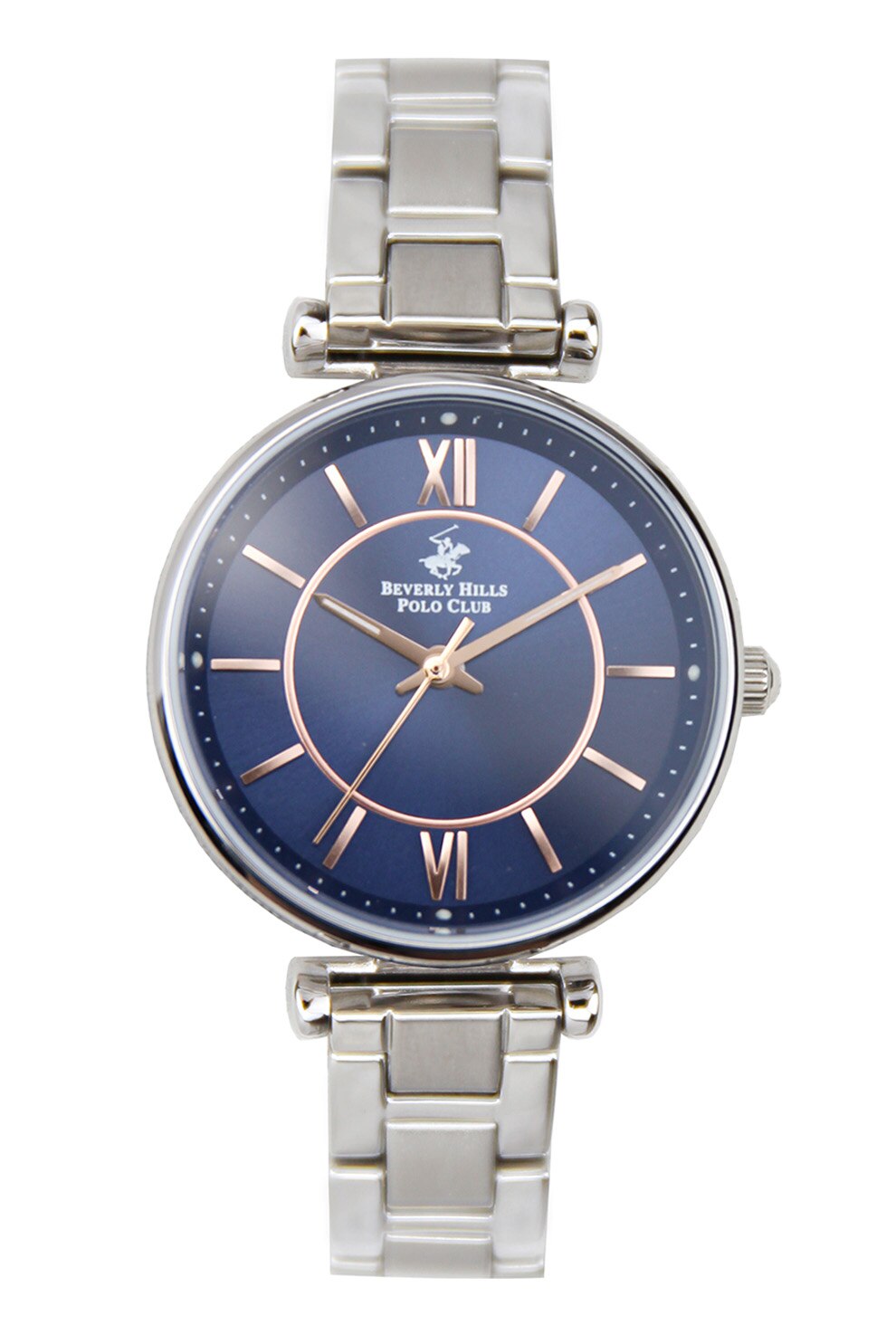 Beverly Hills Polo Club, Ceas quartz de otel inoxidabil, Argintiu/Bleumarin