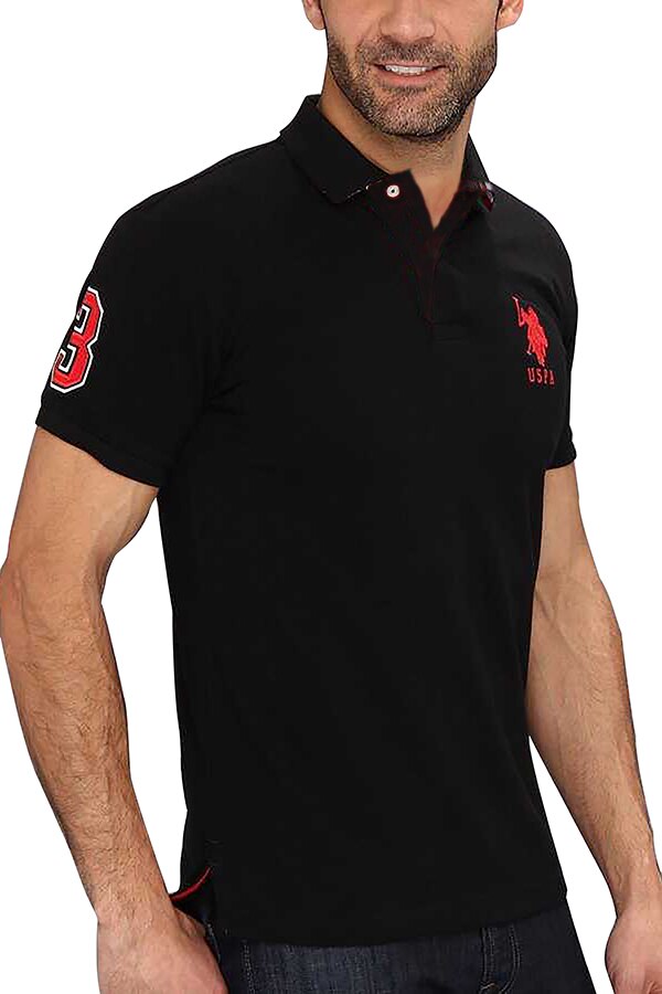 Tricou barbati US Polo Assn., Imprimeu logo, Slim fit, Bumbac, Negru mat