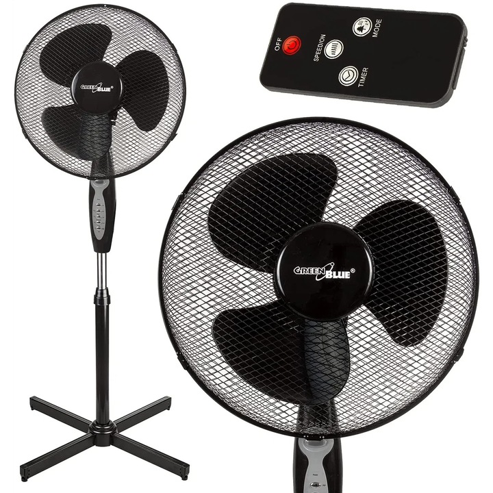 Ventilator de podea GreenBlue GB580, negru cu timer si telecomanda