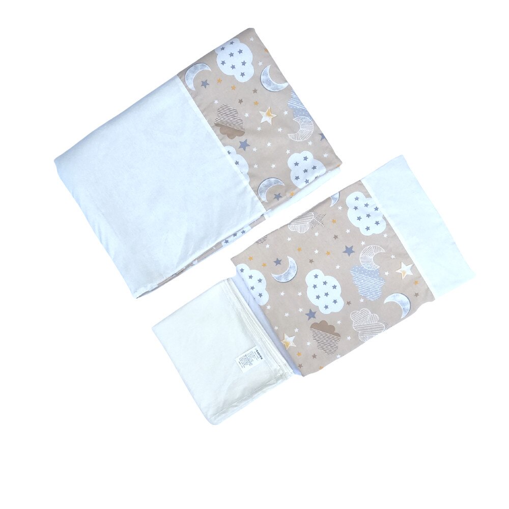 Set lenjerie patut 3 piese, 2 fete, Babyen, cu norisori, bumbac, alb/ crem