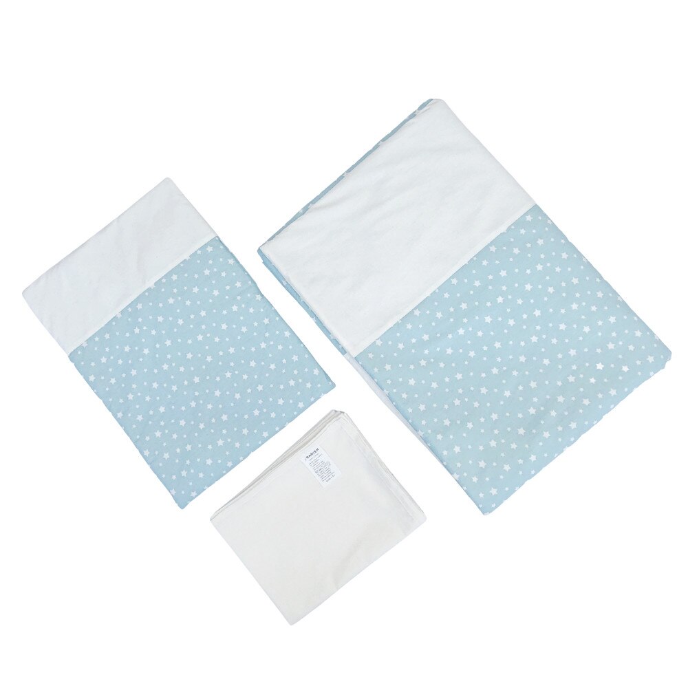 Set lenjerie patut 3 piese, 2 fete, Babyen, cu stelute, bumbac, alb/ turquoise
