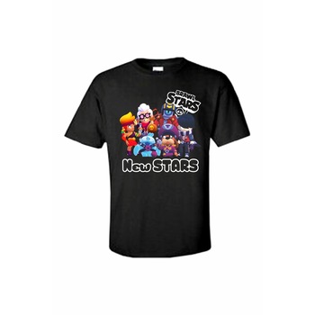 Tricou copii Brawl Stars New Stars, Negru Tricou copii Brawl Stars New Stars, Negru