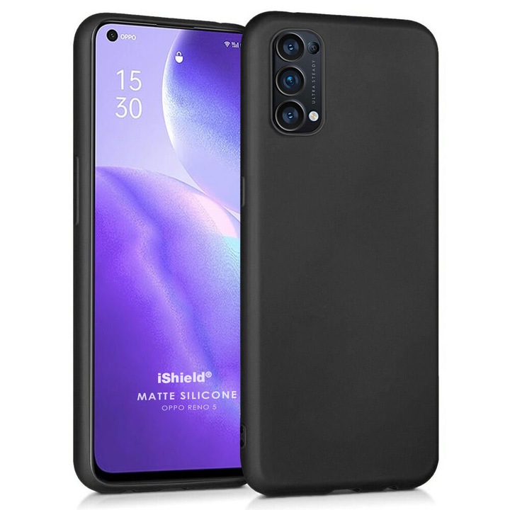 Кейс за Oppo Reno 5 5G - Silicon Jelly, UltraSlim, матова повърхност - ЧЕРЕН - iShield®