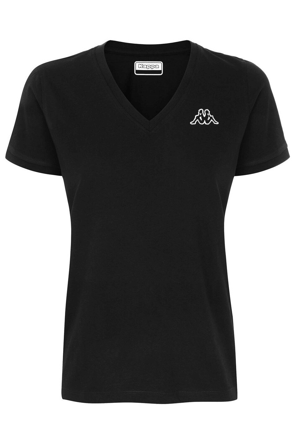 Tricou clasic din bumbac cu decolteu in V pentru dama, Kappa, LOGO CABOU, Negru