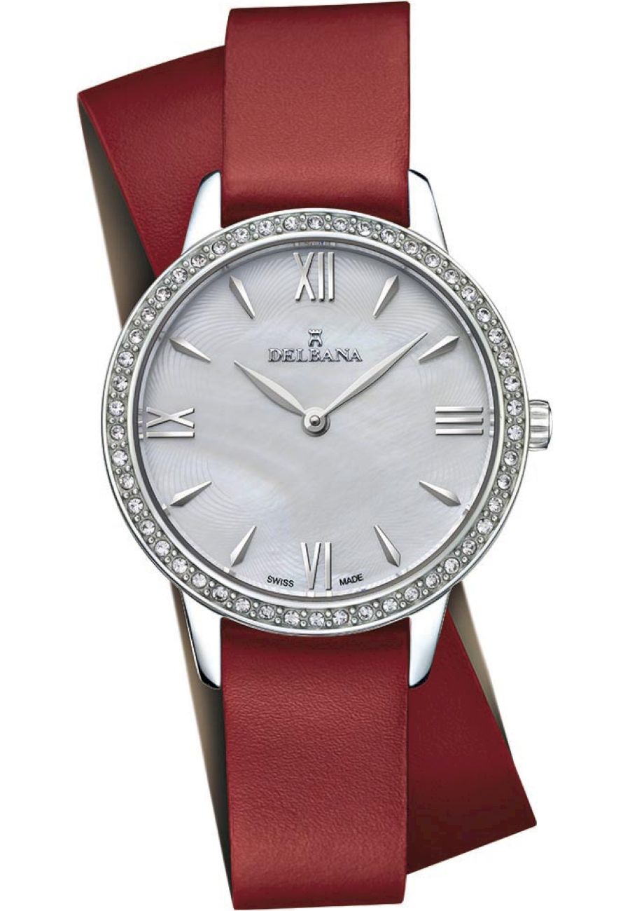 Ceas analogic, Delbana, 41611.615.1.516, Quartz, 3 ATM, 32 mm, Rosu/Argintiu