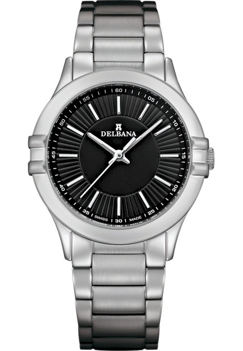 Analóg óra, Delbana, 41701.587.1.031, kvarc, 5 ATM, 34 mm, ezüst/fekete