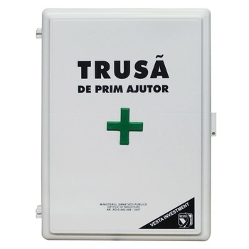 Set Trusa sanitara prim ajutor cu sistem de inchidere cu lacat + Indicator autocolant Punct de Prim Ajutor Set Trusa sanitara prim ajutor cu sistem de inchidere cu lacat + Indicator autocolant Punct de Prim Ajutor