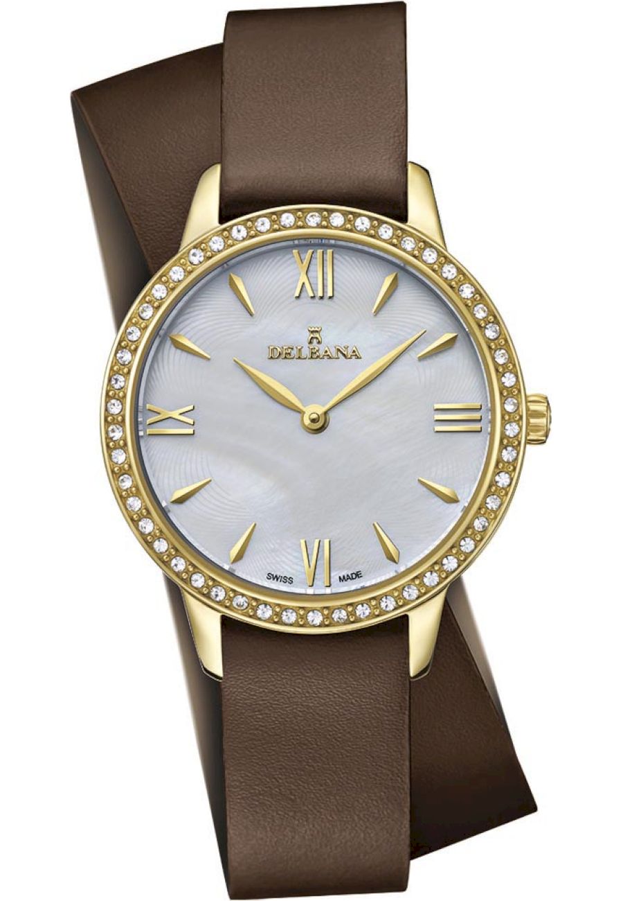 Ceas analogic, Delbana, 42611.615.1.516, Quartz, 3 ATM, 32 mm, Maro/Auriu