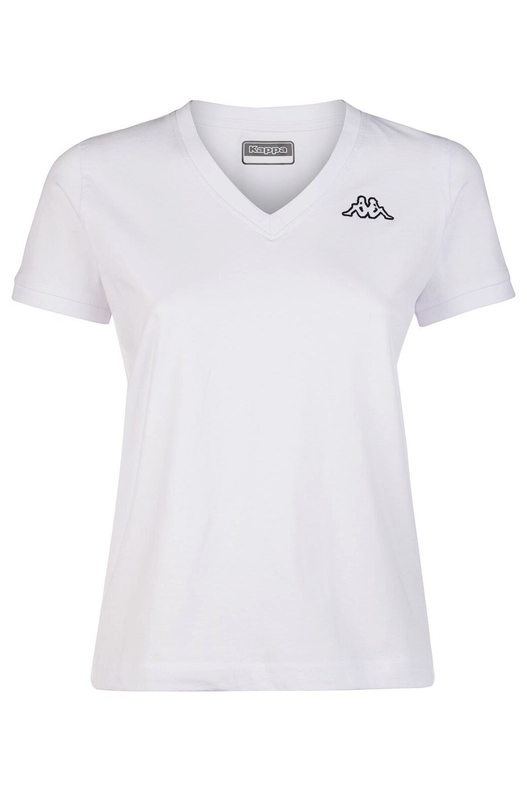 Tricou clasic din bumbac cu decolteu in V pentru dama, Kappa, LOGO CABOU, Alb