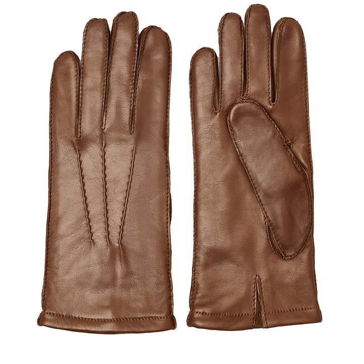 Manusi de iarna captusite pentru barbati, piele nappa, Saddle Brown