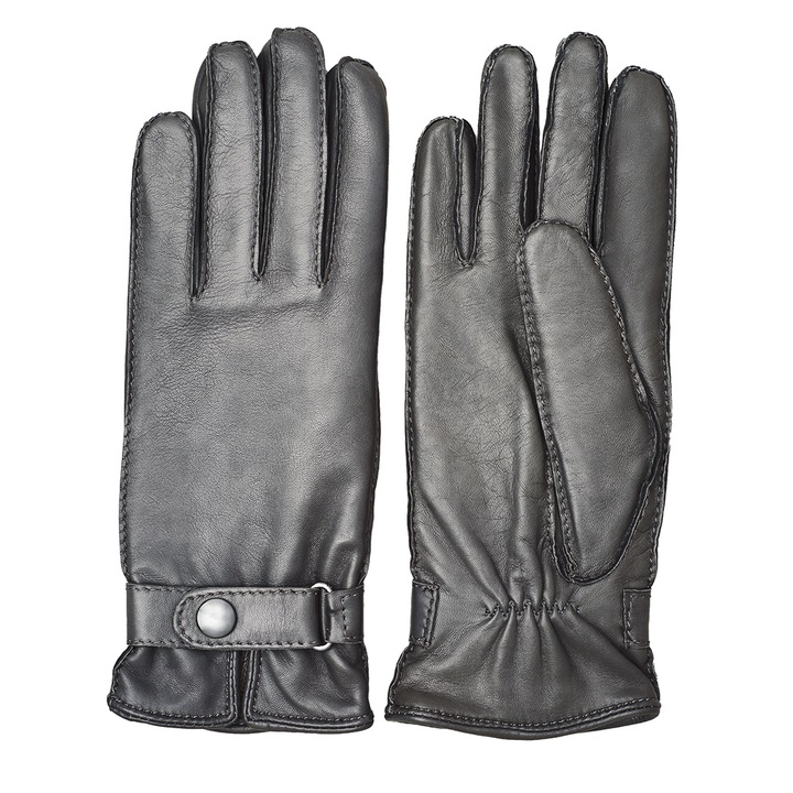 Manusi de iarna captusite pentru barbati, piele nappa, model Marcell, Negru, Gri