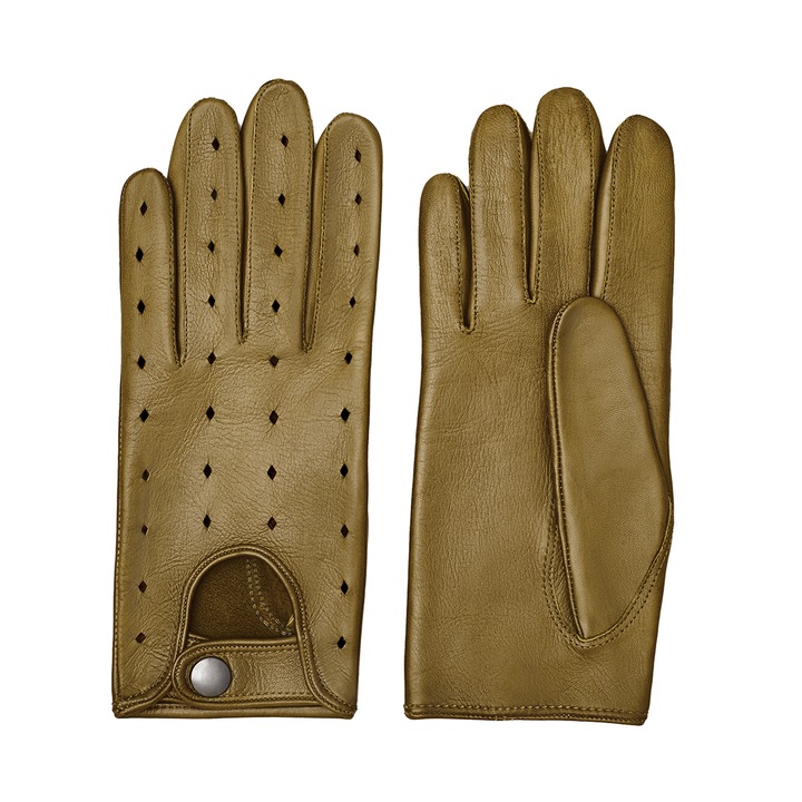 Manusi de condus pentru barbati, piele nappa,model Zente, Verde masliniu