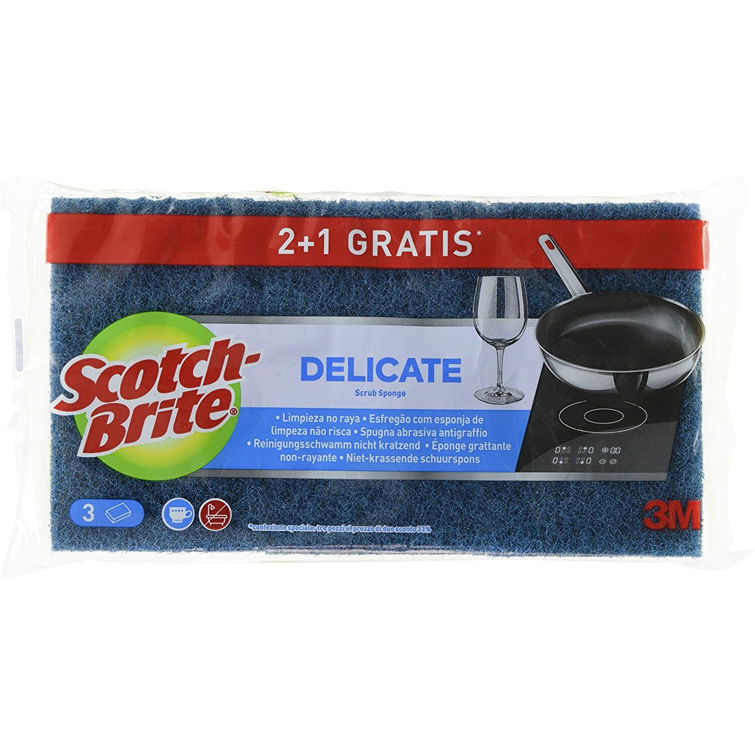 Set Burete Abraziv Delicat Scotch Brite 3M, 2+1 buc