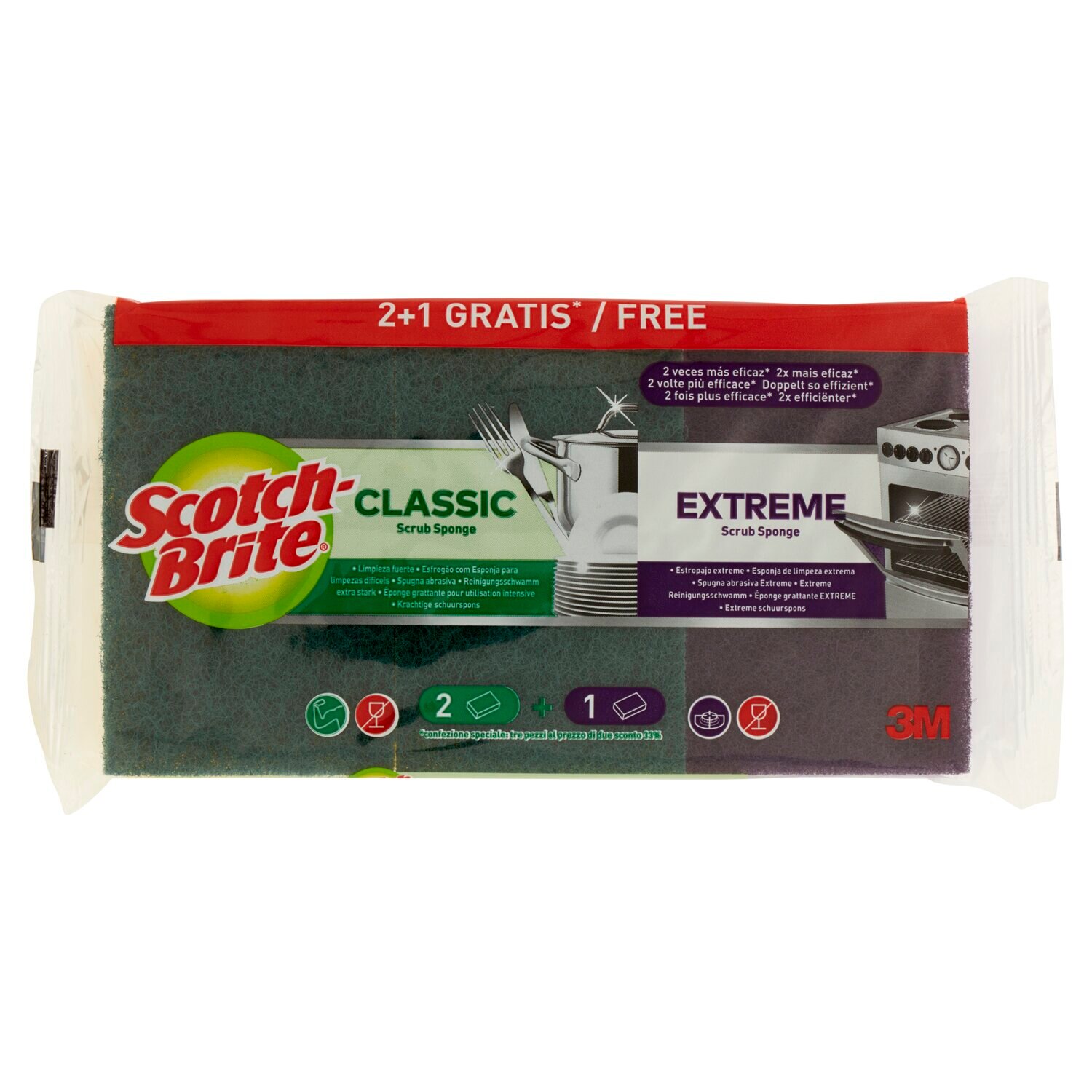 Set Burete Clasic & Extreme Scotch Brite 3M, 2+1 buc
