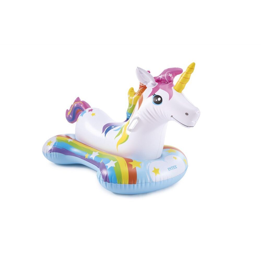 Saltea Gonflabila cu 2 Manere pentru Copii, Unicorn, Multicolor, 163 x 86 cm