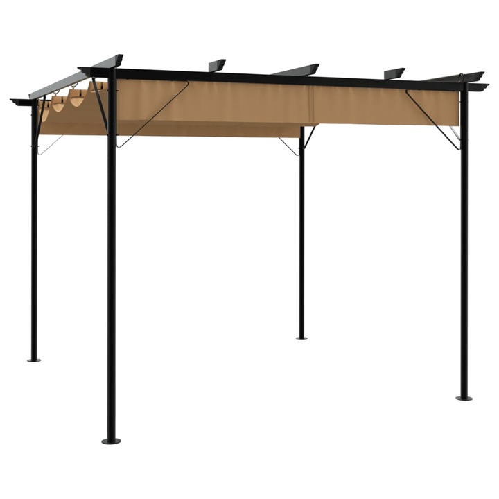 Pergola cu acoperis retractabil, vidaXL, Otel/POliester, 3 x 3 x 2,25 m, 180 g/㎡, Maro Taupe