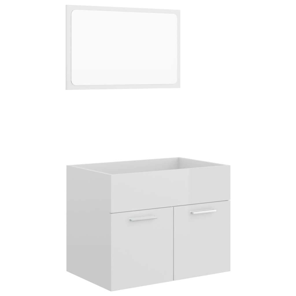 Set mobilier baie dulap chiuveta cu oglinda, vidaXL, PAL extralucios-acril, 60 x 38,5 x 46 cm, Alb