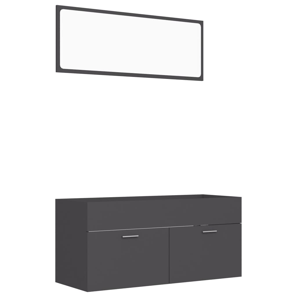 Set mobilier baie dulap chiuveta cu oglinda, vidaXL, PAL-acril, 100 x 38,5 x 46 cm, Gri