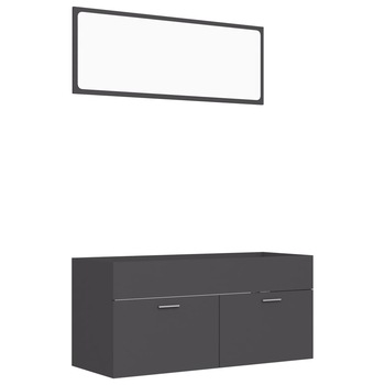 Set mobilier baie dulap chiuveta cu oglinda, vidaXL, PAL-acril, 100 x 38,5 x 46 cm, Gri Set mobilier baie dulap chiuveta cu oglinda, vidaXL, PAL-acril, 100 x 38,5 x 46 cm, Gri