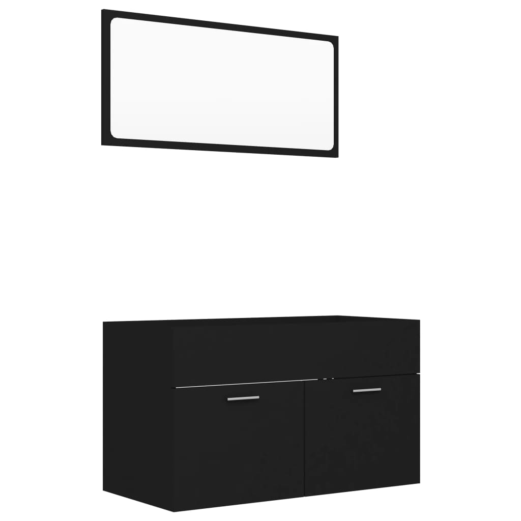 Set mobilier baie dulap chiuveta cu oglinda, vidaXL, PAL-acril, 80 x 38,5 x 46 cm, Negru