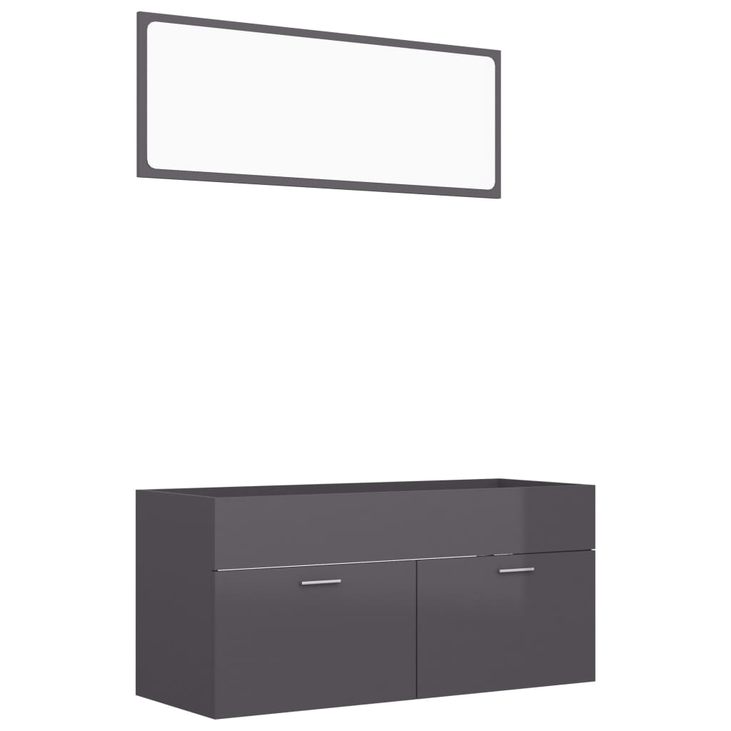 Set mobilier baie dulap chiuveta cu oglinda, vidaXL, PAL extralucios-acril, 100 x 38,5 x 46 cm, Gri