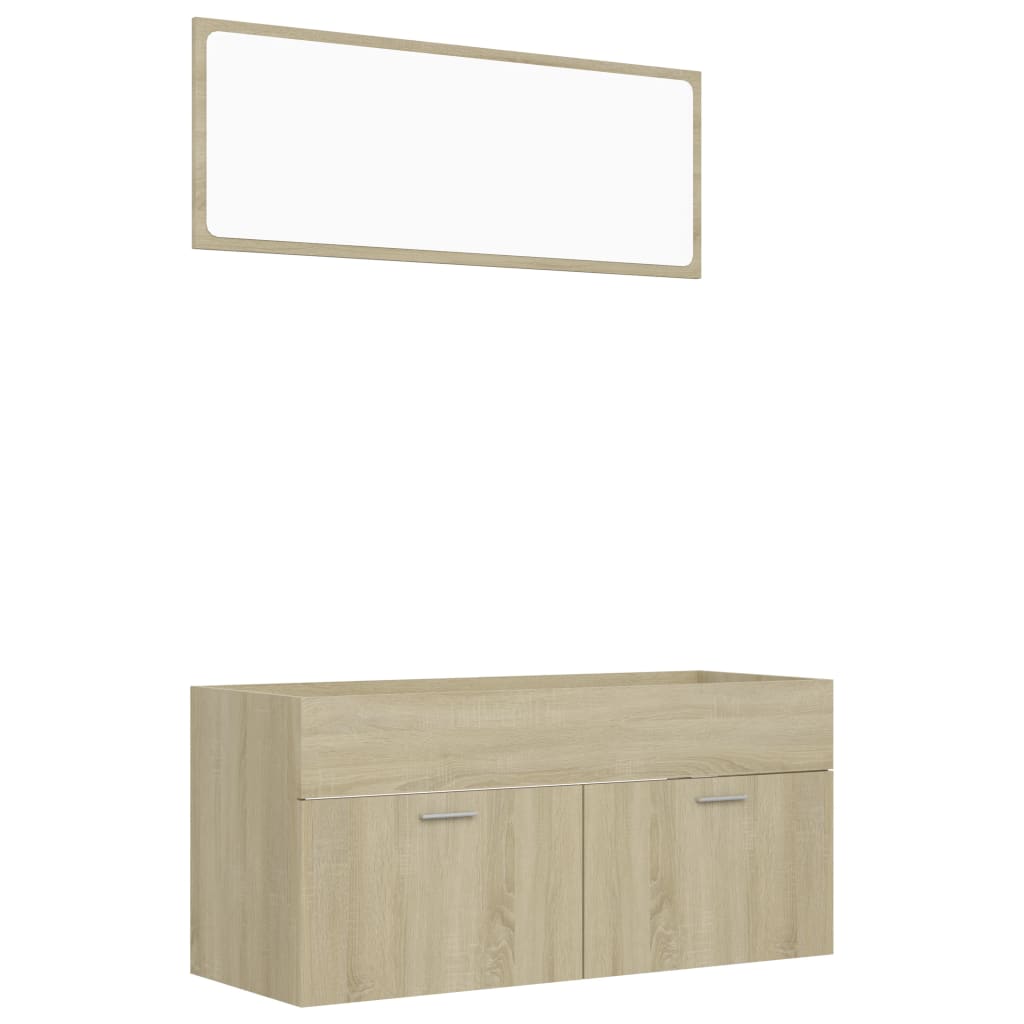 Set mobilier baie dulap chiuveta cu oglinda, vidaXL, PAL-acril, 100 x 38,5 x 46 cm, Maro Stejar Sonoma