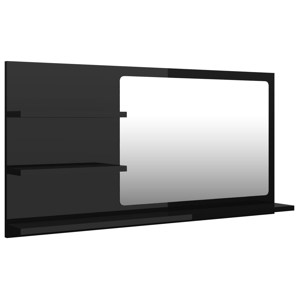 Oglinda de perete pentru baie cu rafturi din pal extralucios vidaXL, PAL, 90 x 10.5 x 45 cm, Gri