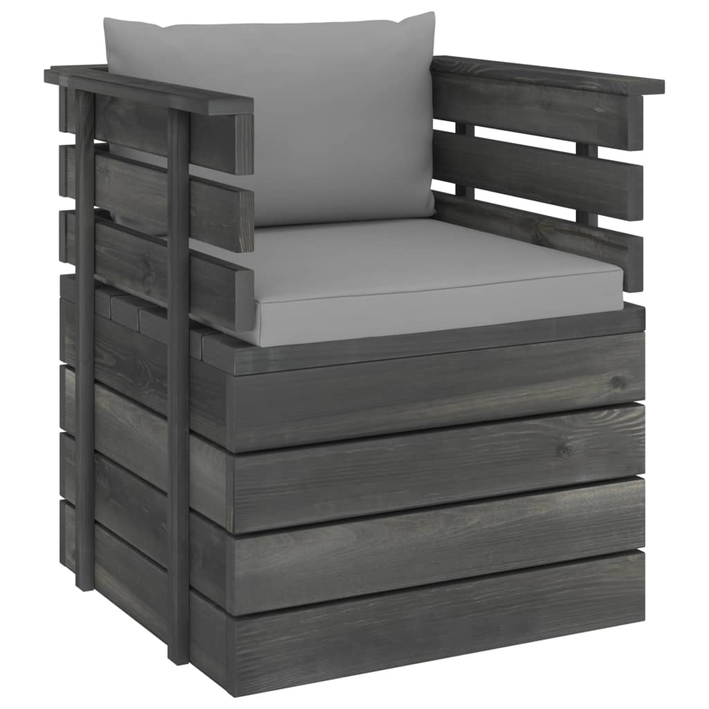 Fotoliu de gradina cu perne colorate, vidaXL, Lemn, 70 x 65 x 71.5 cm, Gri