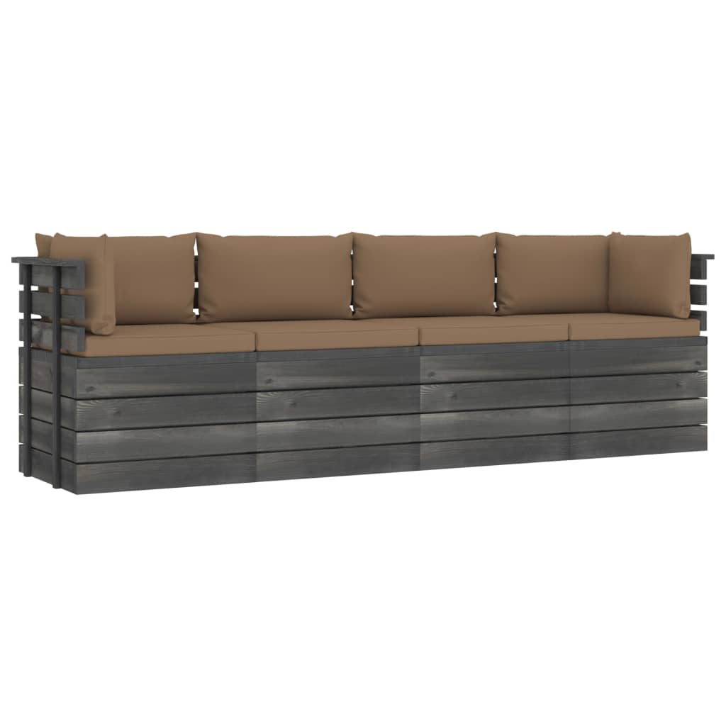Canapea de gradina din paleti cu 4 locuri cu perne vidaXL, Lemn, 65 x 65 x 71.5 cm, Taupe