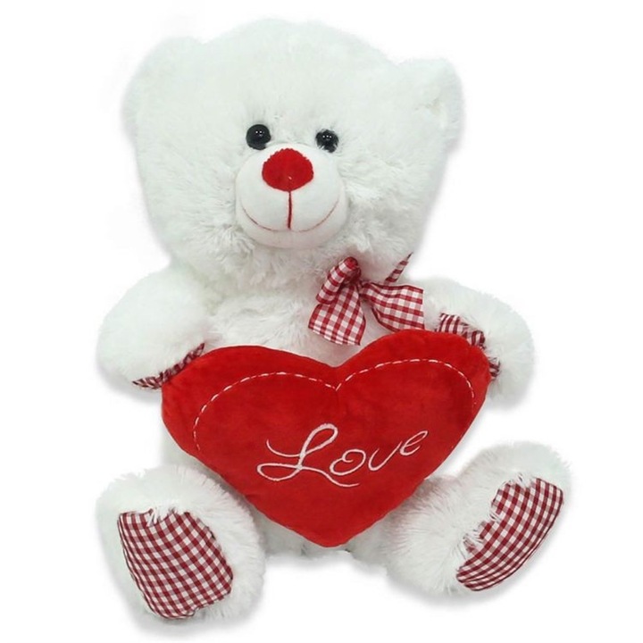 Плюшенa играчкa Halley, Мече, Сърце, 40 см, Бял