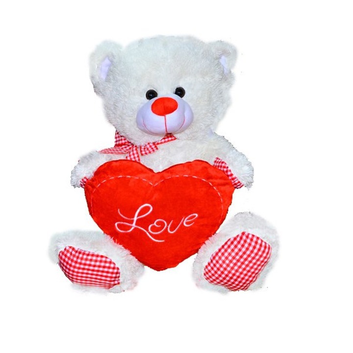 Плюшенa играчкa Halley, Мече, Сърце, 60 см, Бял