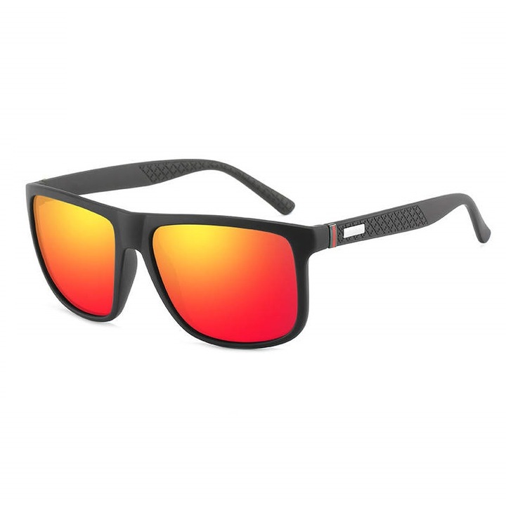 Слънчеви очила Hemera Fusion HD 371 , Disign 2021, Unisex, Олекотена рамка, HD поляризация, UV 400, Комплект твърд кейс и Кърпичка, черна рамка/оранжеви огледални стъкла