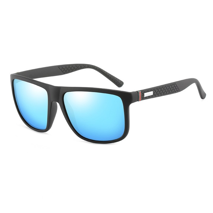 Слънчеви очила Hemera Fusion HD 371, Unisex, Олекотена рамка, HD поляризация, UV 400, Комплект твърд кейс и Кърпичка, черна рамка/сини огледални стъкла
