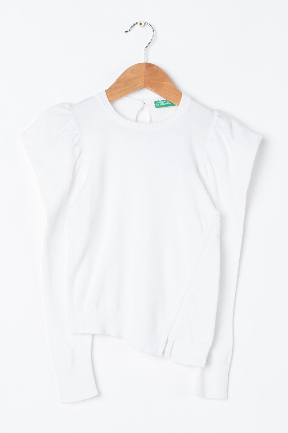 United Colors of Benetton, Pulover cu maneci bufante, Alb, 110 CM