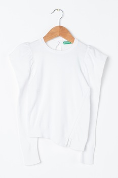 United Colors of Benetton, Pulover cu maneci bufante, Alb, 110 CM United Colors of Benetton, Pulover cu maneci bufante, Alb, 110 CM