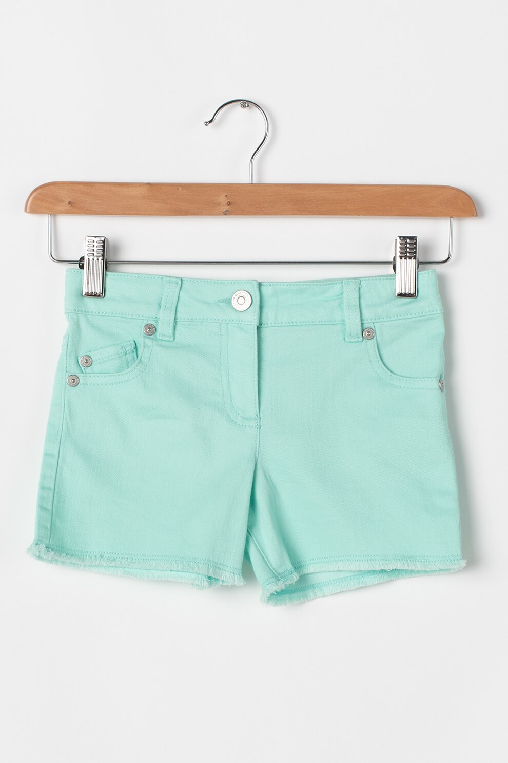 United Colors of Benetton, Pantaloni de scurti de denim cu terminatie franjurata, Verde menta