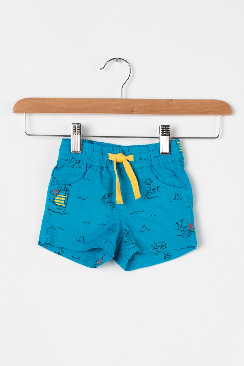 United Colors of Benetton, Pantaloni scurti de bumbac cu imprimeu Treasure Island, Albastru/Negru/Galben