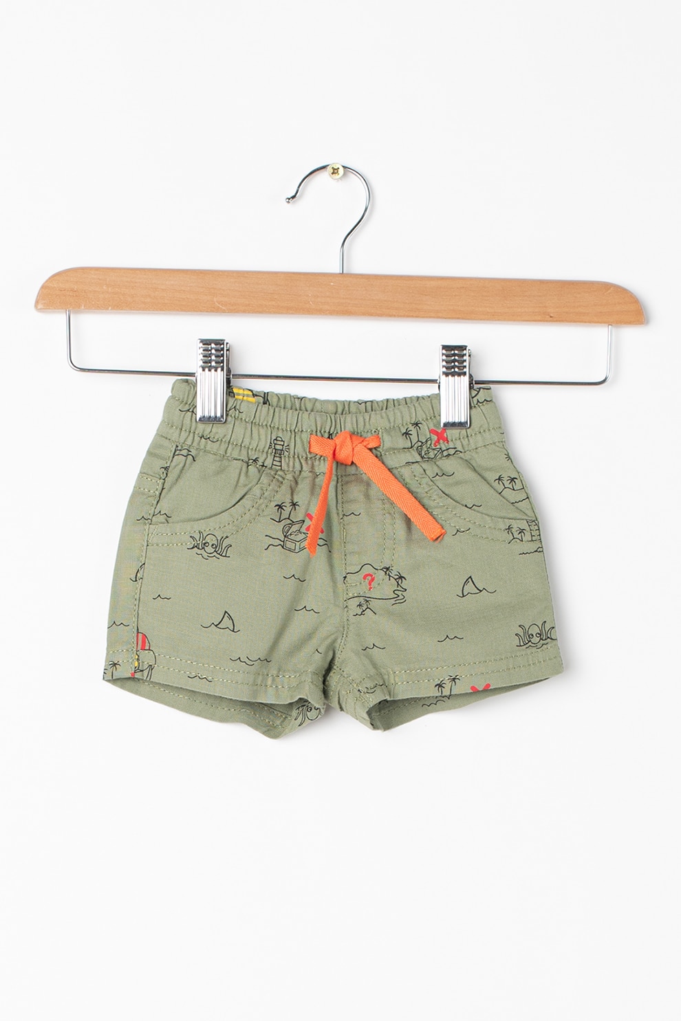 United Colors of Benetton, Pantaloni scurti de bumbac cu imprimeu Treasure Island, Verde sparanghel