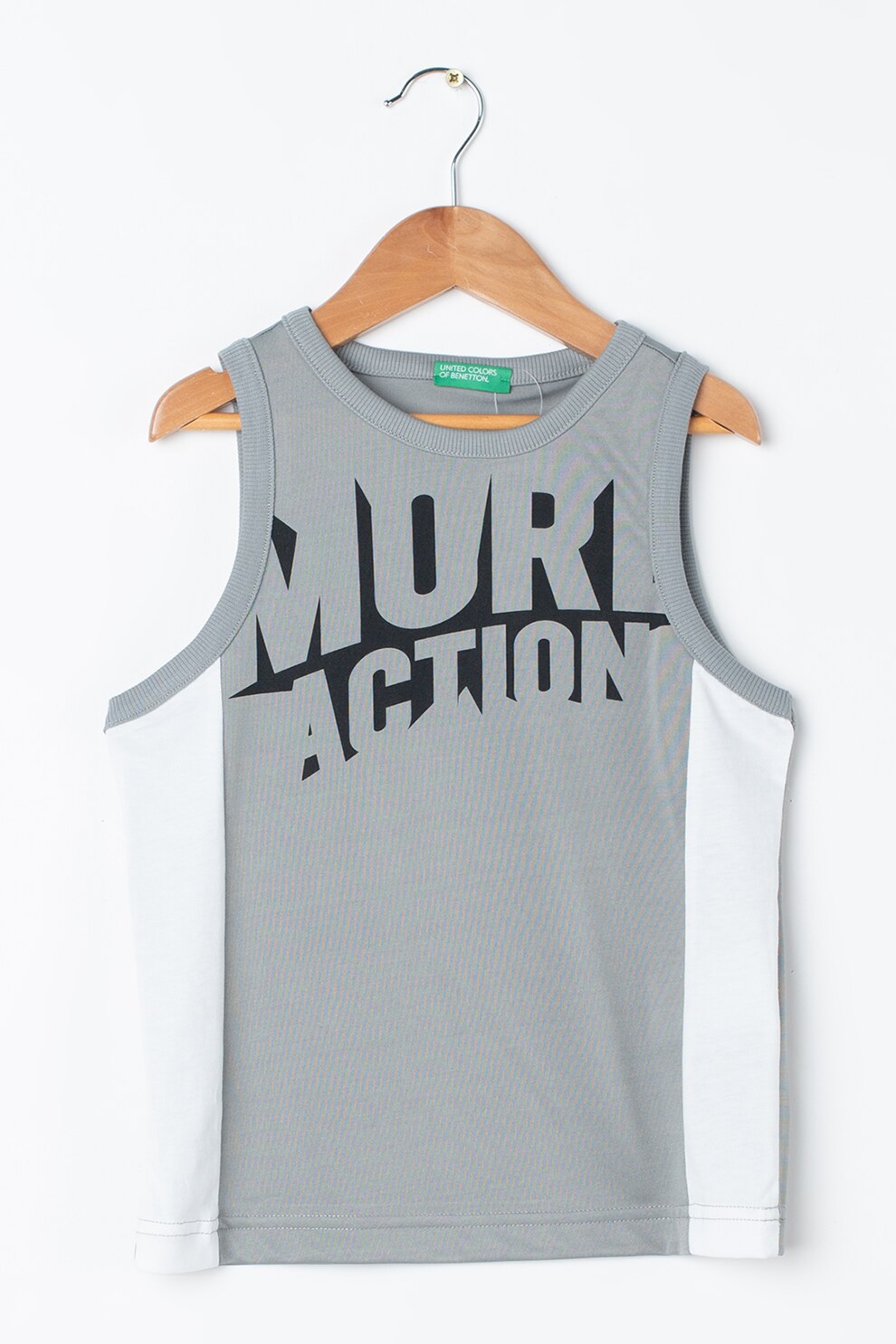 United Colors of Benetton, Top cu imprimeu text, Gri deschis/Alb