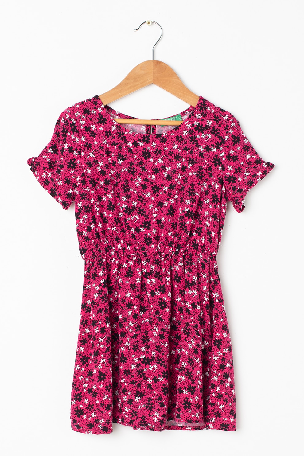 United Colors of Benetton, Rochie evazata cu imprimeu, Roz fandango/Negru/Alb
