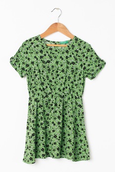 United Colors of Benetton, Rochie evazata cu imprimeu, Verde/Negru United Colors of Benetton, Rochie evazata cu imprimeu, Verde/Negru