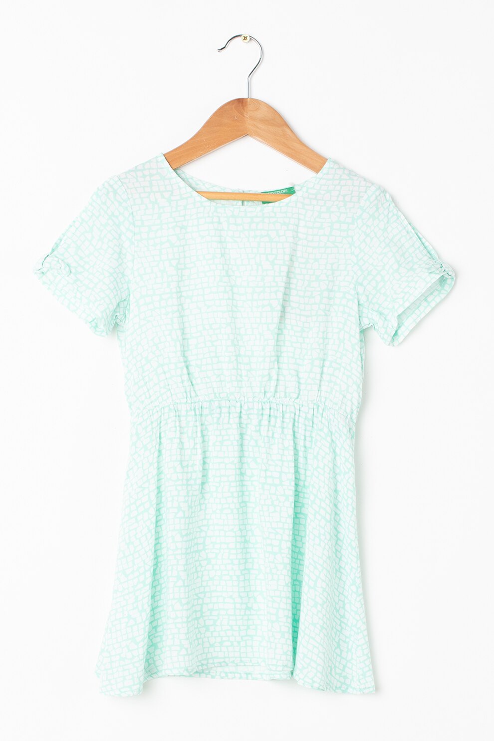 United Colors of Benetton, Rochie evazata cu imprimeu, Verde menta/Alb