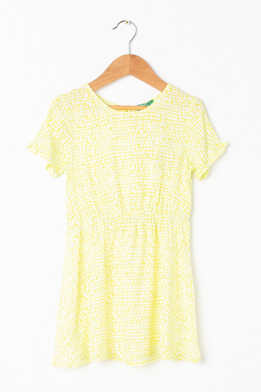 United Colors of Benetton, Rochie evazata cu imprimeu, Galben deschis/ Alb