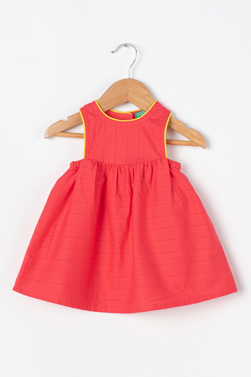 United Colors of Benetton, Rochie evazata fara maneci, Corai/Galben, 74 CM