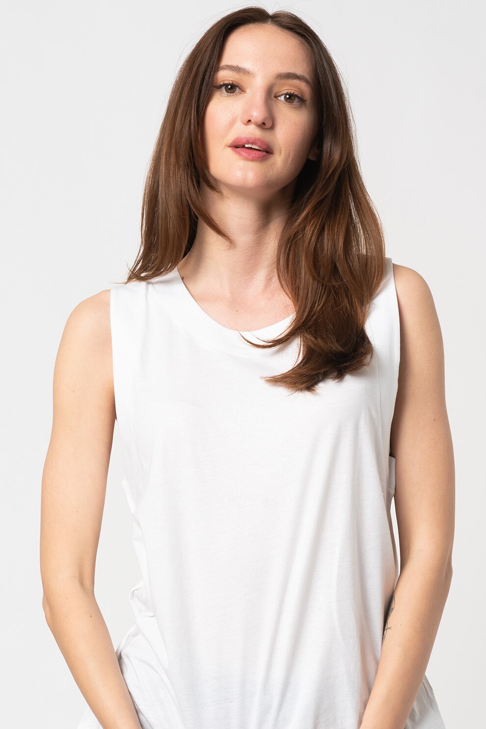 United Colors of Benetton, Top de jerseu cu decolteu la baza gatului, Alb/Argintiu