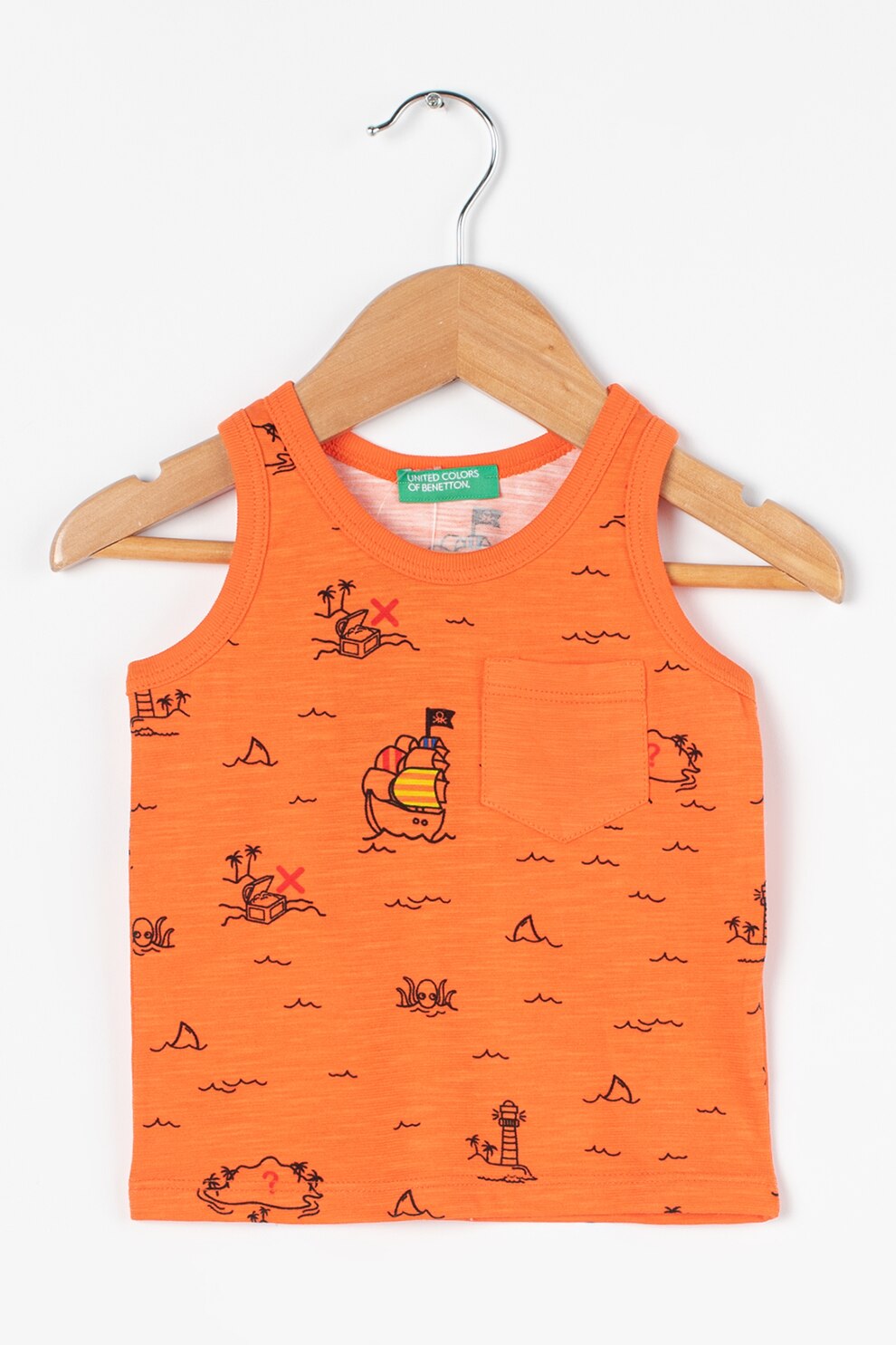 United Colors of Benetton, Top din jerseu cu imprimeu marin, Oranj mandarina/Negru