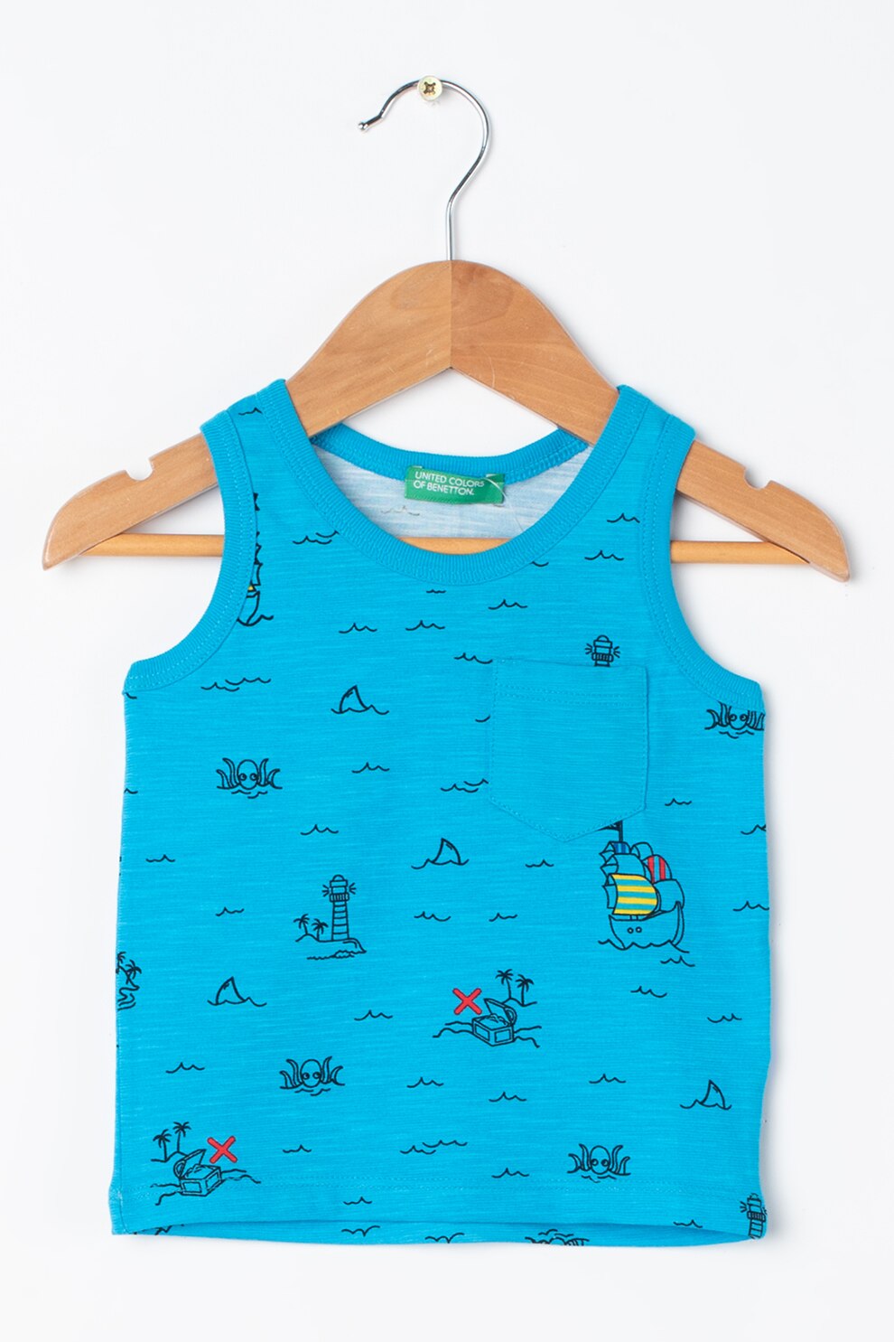 United Colors of Benetton, Top din jerseu cu imprimeu marin, Albastru/Negru